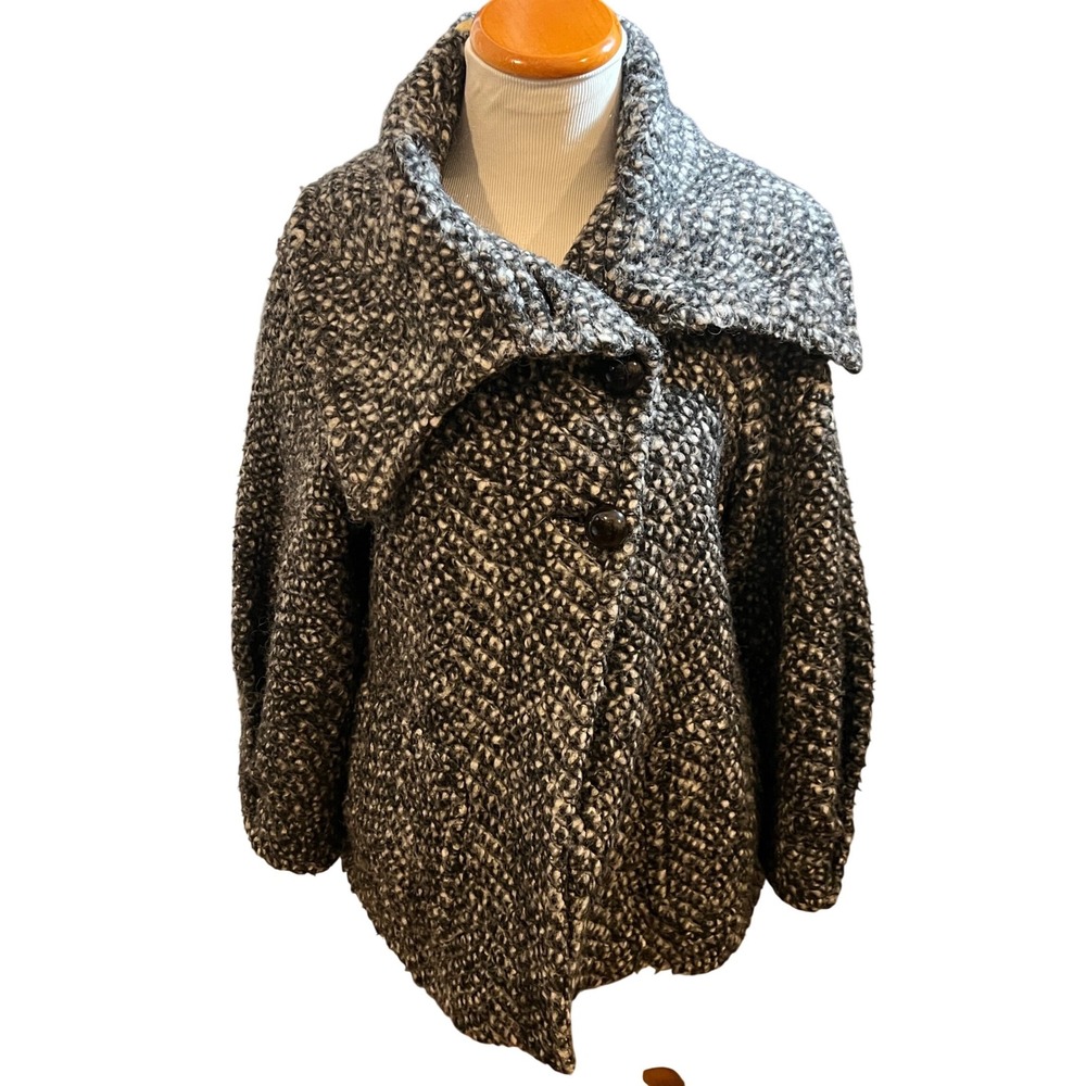 ZARA BASIC‎ Tweed Jacket Black White Oversized Collar Shawl Lapel
